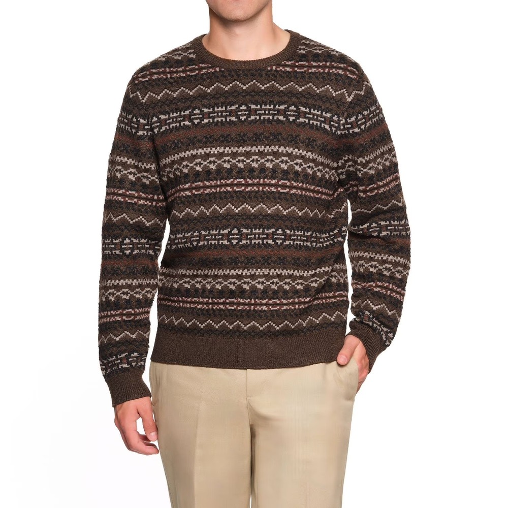 Lands' End Mens Fair Isle Pullover Sweater Brown XL Crewneck 191315896102